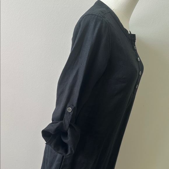 Garnet Hill Womens Breathable Linen Midi Roll Tab Long Sleeve Shirt Dress 00 - Picture 4 of 8